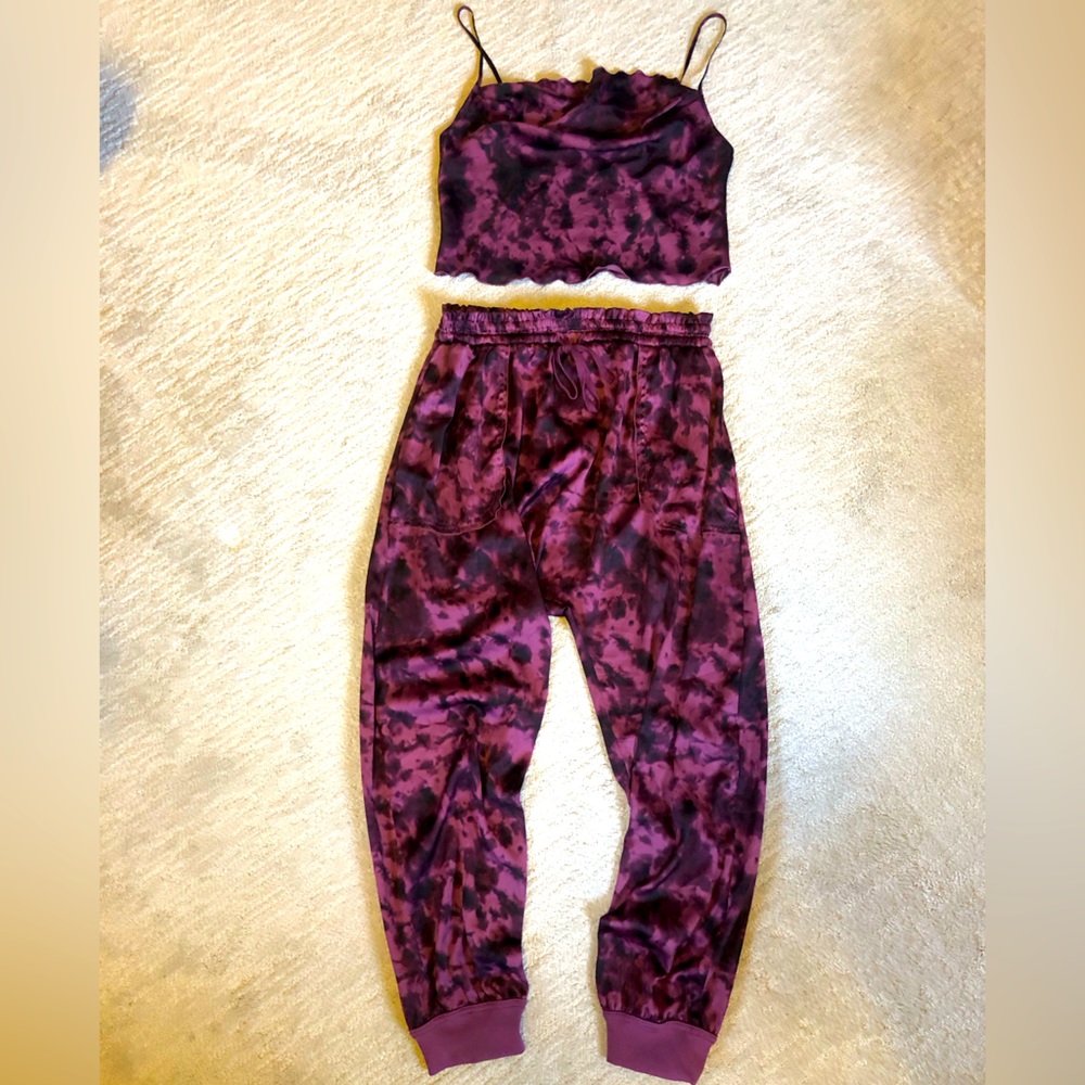 Urban Outfitters Purple Tie-Dye Satin Cami + Jogger Set